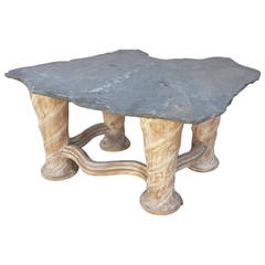 Desk / Table, One-of-a-Kind Table with Free Form Slab Slate Top
