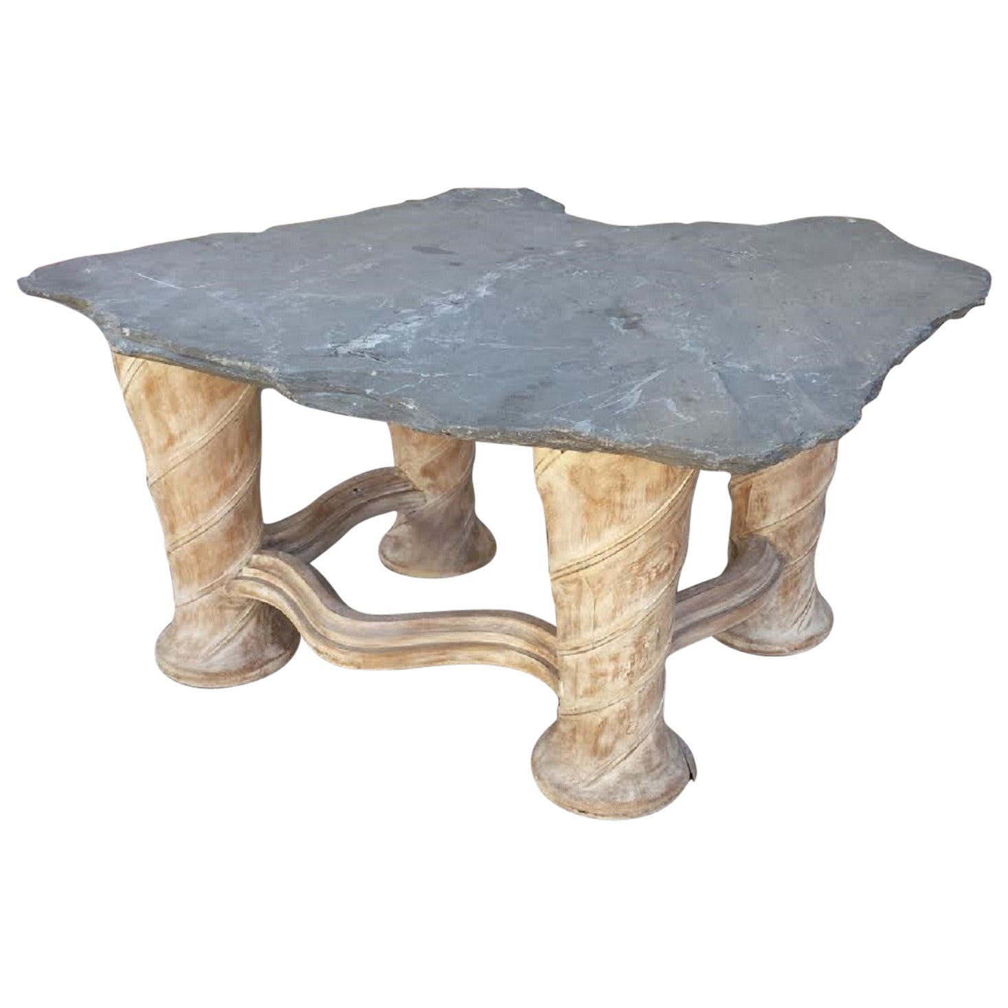 Desk / Table, One-of-a-Kind Table with Free Form Slab Slate Top For Sale