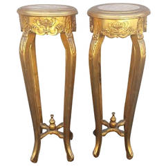 Side Tables, Pair of French Gold Leaf Pedestals 