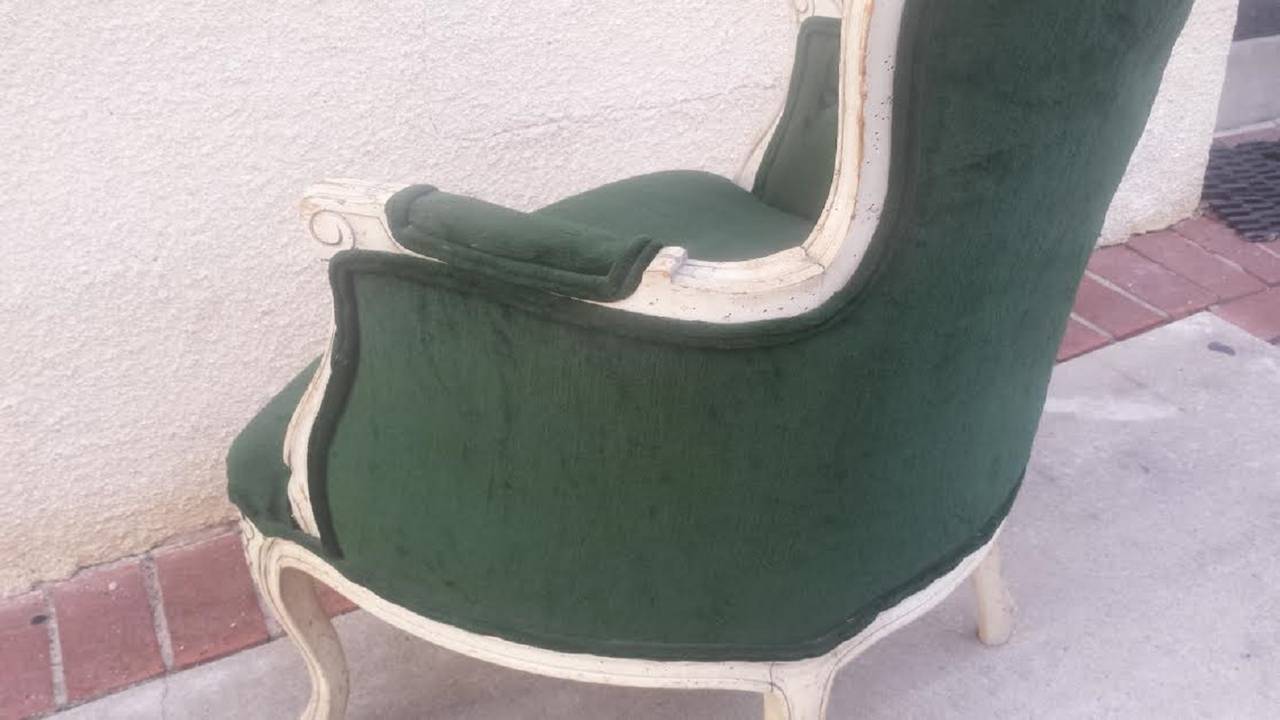 Velvet French Bergere Armchair For Sale