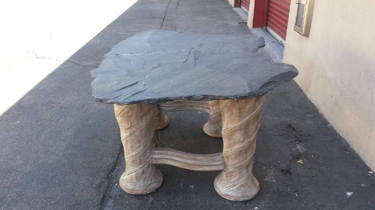 Desk / Table, One-of-a-Kind Table with Free Form Slab Slate Top For Sale 1
