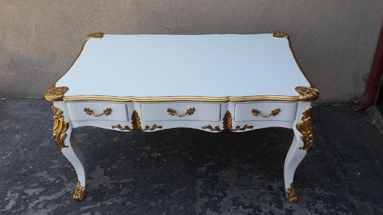 20th Century Coffee Table, French Style Hand-Carved Coffee Table with Three Drawers For Sale