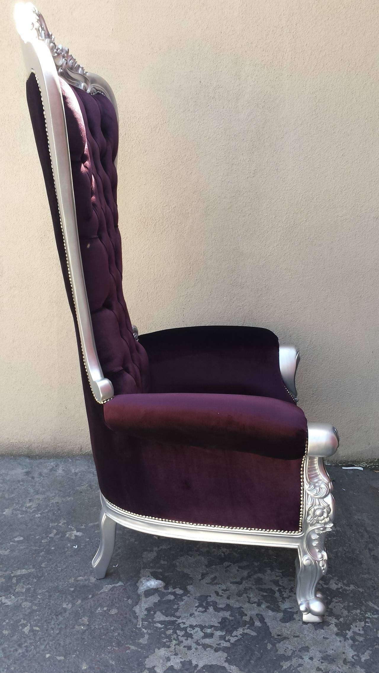 Armchair, Tall Throne Chair in Purple Velvet with Crystals