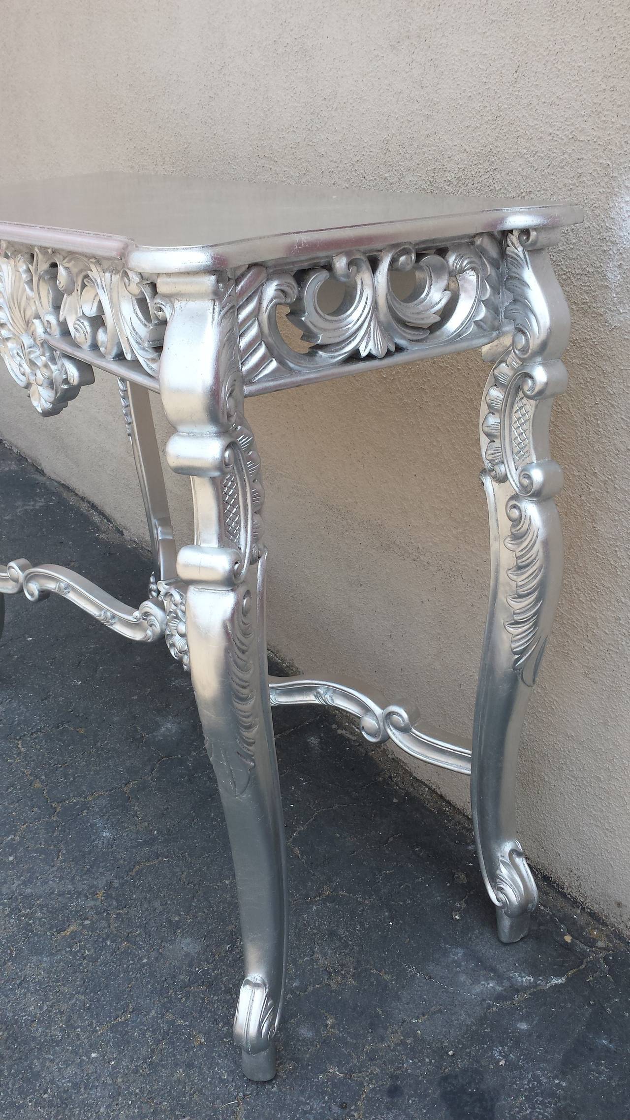 20th Century French Console, French Louis XV Style Hand-Carved Console Table For Sale