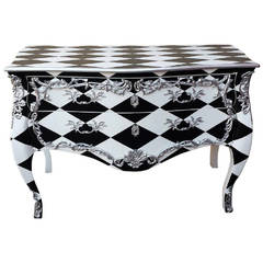 French Dresser, Hand-Carved Two-Drawer Checkered Dresser