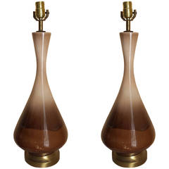 Vintage Lamps, Pair of Midcentury Tall Ceramic Glazed Lamps