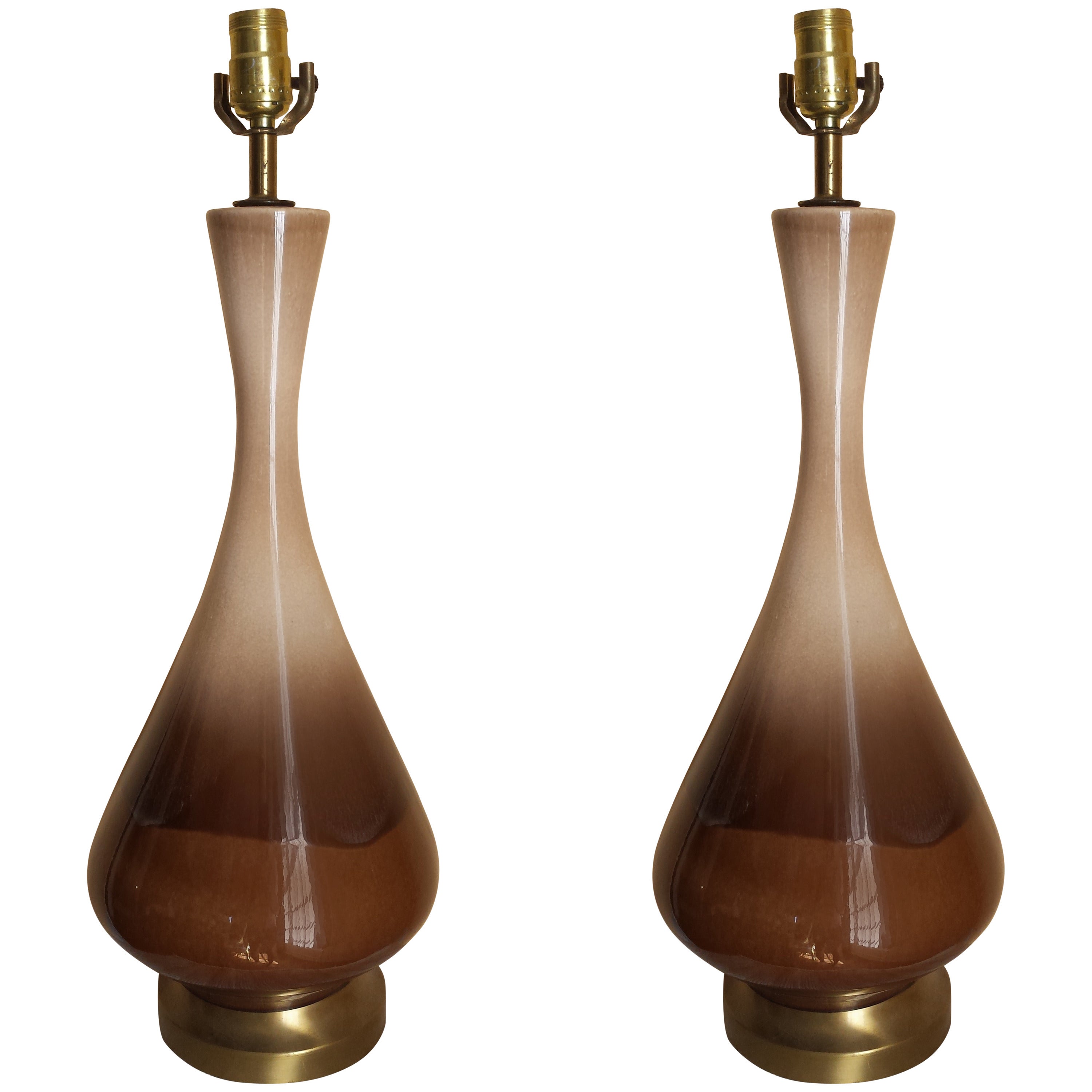 Lamps, Pair of Midcentury Tall Ceramic Glazed Lamps For Sale