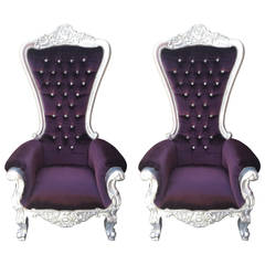 Armchair, Tall Throne Chair in Purple Velvet with Crystals
