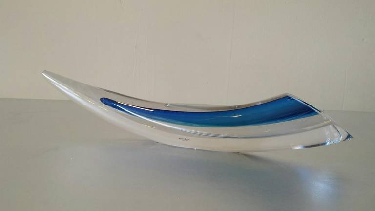 Magnificent sculptured glass horn by Goran Warff of Kosta Boda. Came from an Estate in Bel Air California. Signed and numbered limited edition #4 out of 100. We do have an identical one in bigger scale for sale, please visit our 1dibs store.