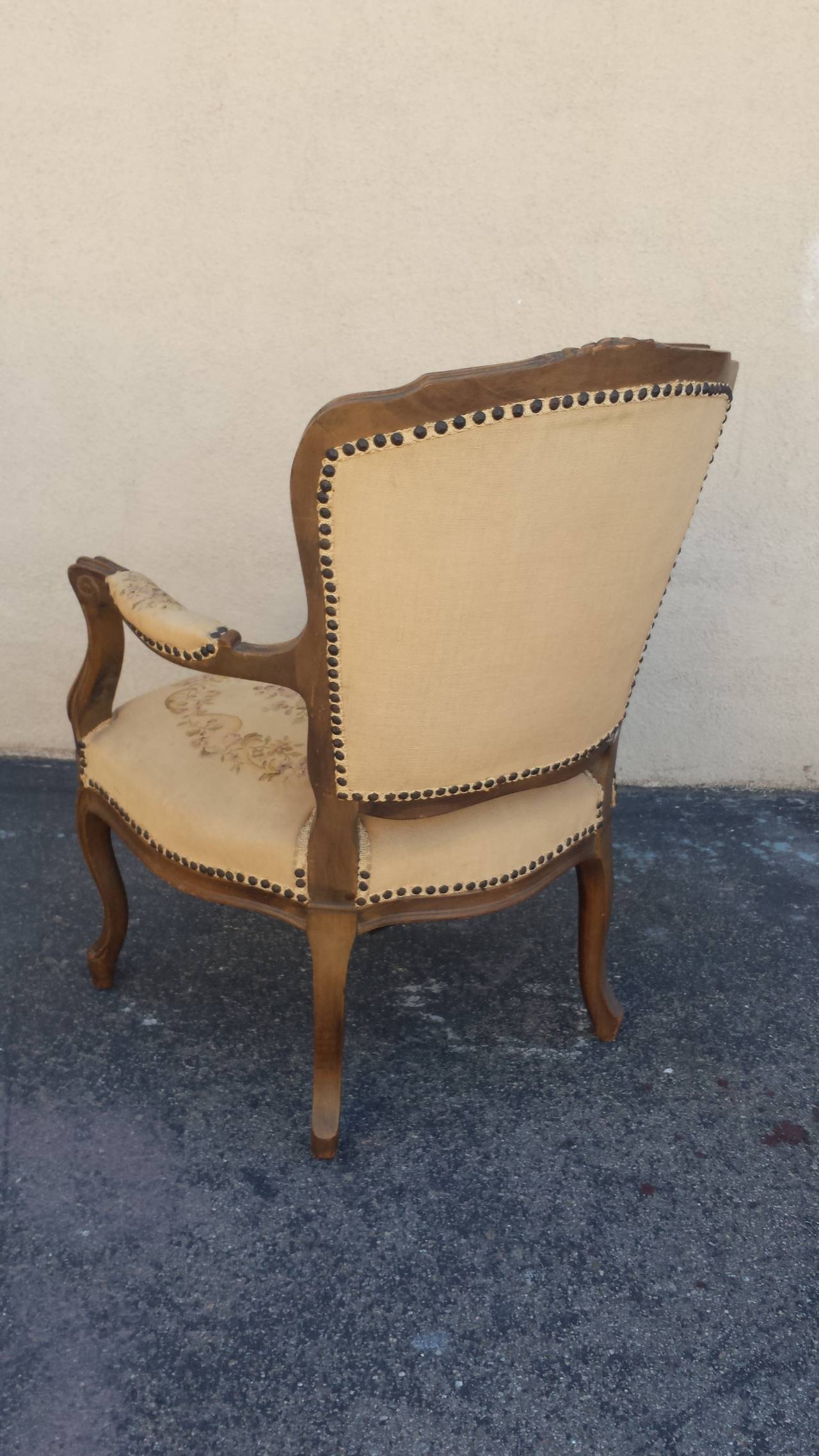 Fabric French Chair, Louis XV Style Armchair For Sale