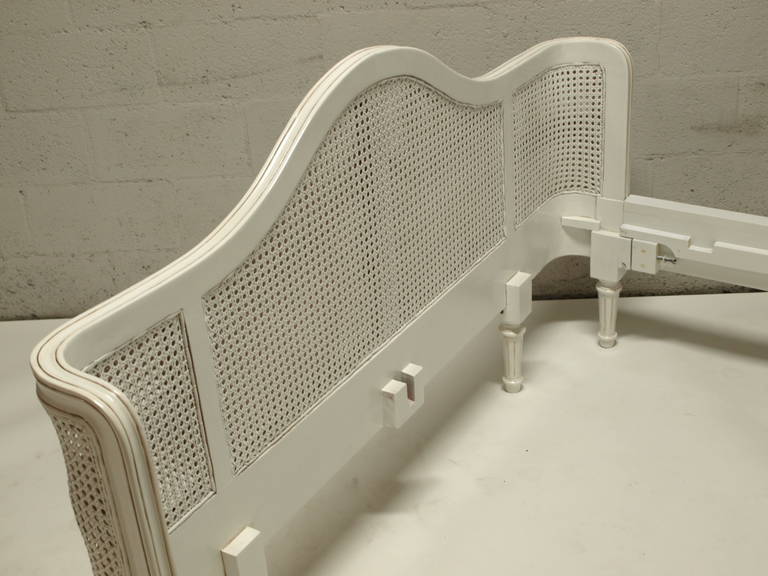 Unknown French Bed in Louis XV Style, White Cane, Queen Size For Sale