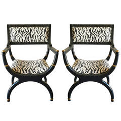 Pair of Italian Ebonized Savonarola Chairs Pair of Italian Ebonized Savonarola Chairs