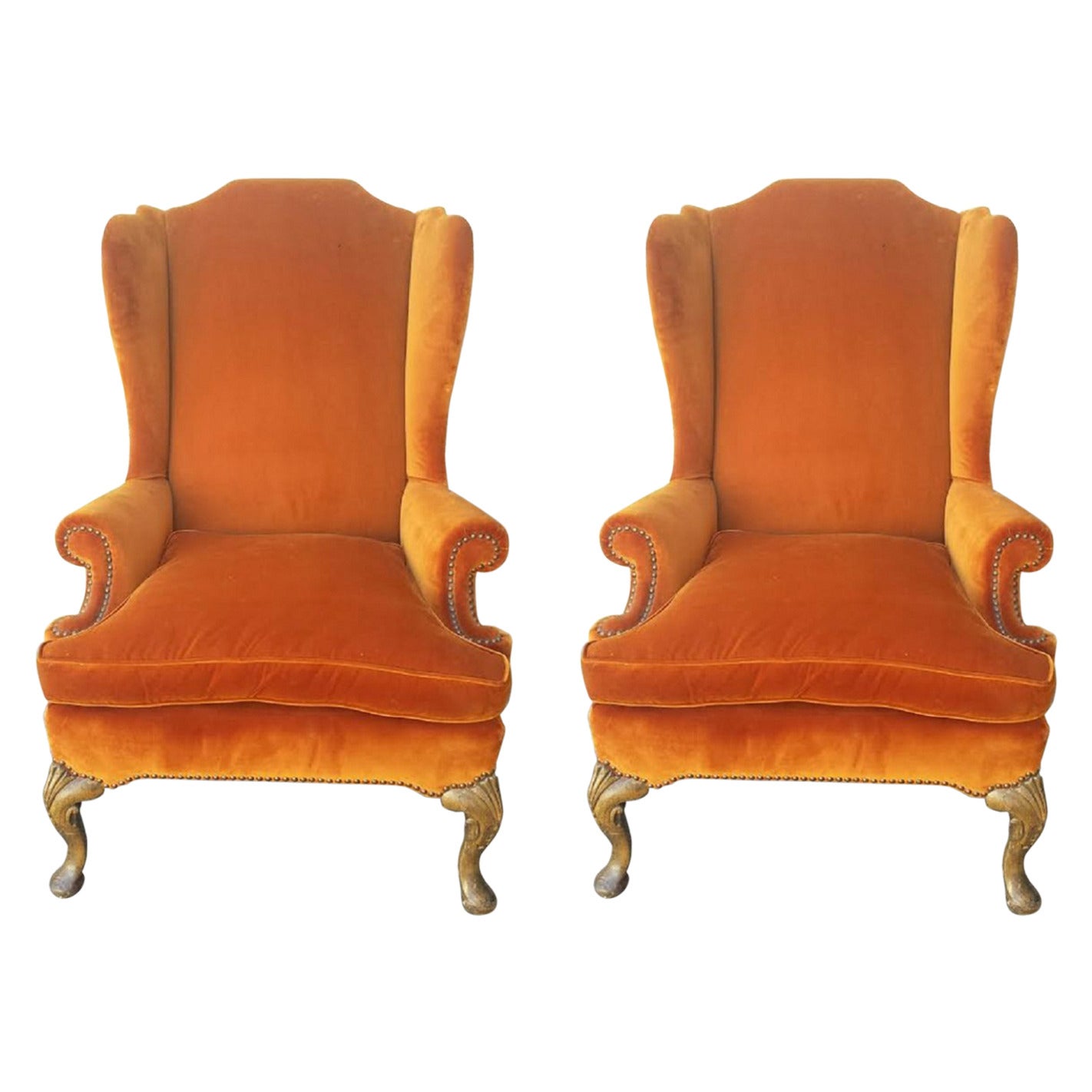 Wingback Chairs, Pair of French Louis XV Style Wingback Chairs