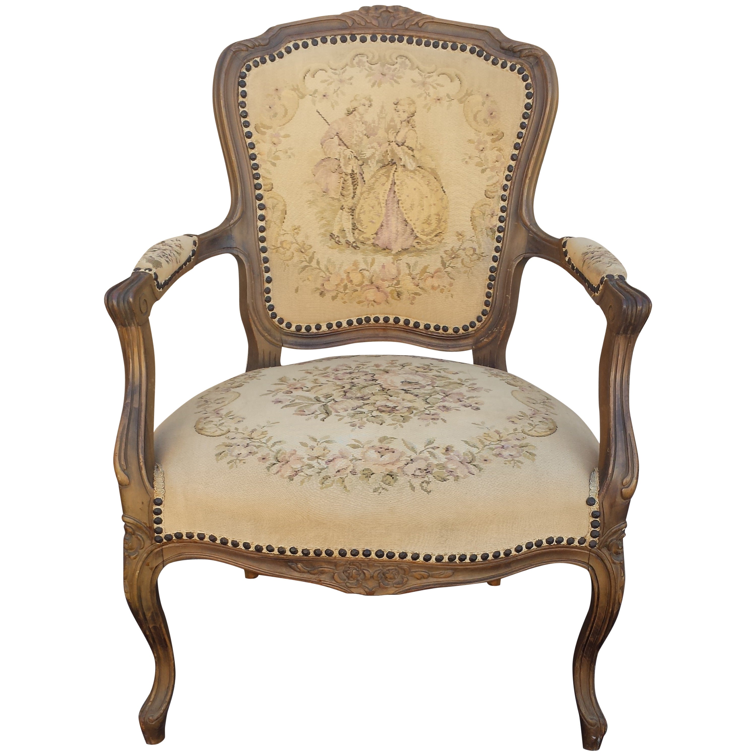 French Chair, Louis XV Style Armchair For Sale
