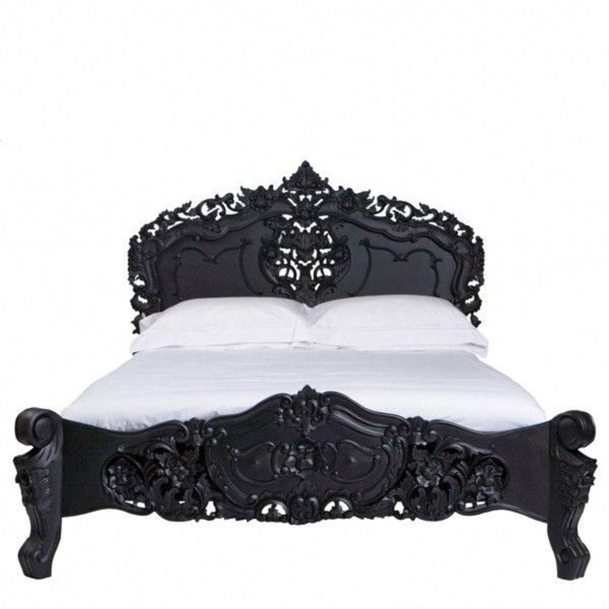 French Bed, Black French Louis XV Rococo Style Bed, Full-Size For Sale