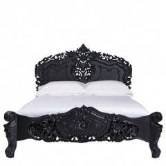 French Bed, Black French Louis XV Rococo Style Bed, Full-Size