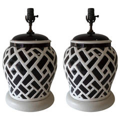 Table lamps, Pair of Ceramic Mid-Century Ginger Jar Lamps
