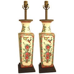 Table lamps, Pair of Chinese Porcelain Painted Lamps