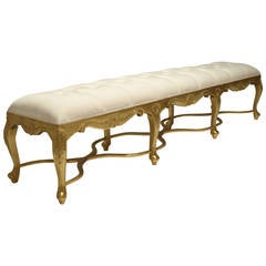 Long French Rococo Style Carved Bench