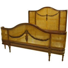 Vintage French Louis XV style Cane Bed Brown CAL King