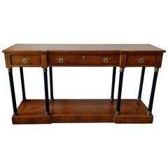 Console Table, Burl Wood and Brass Art Deco Table