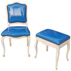 French Chair In Louis XVI Style White Painted Side Chair & Stool