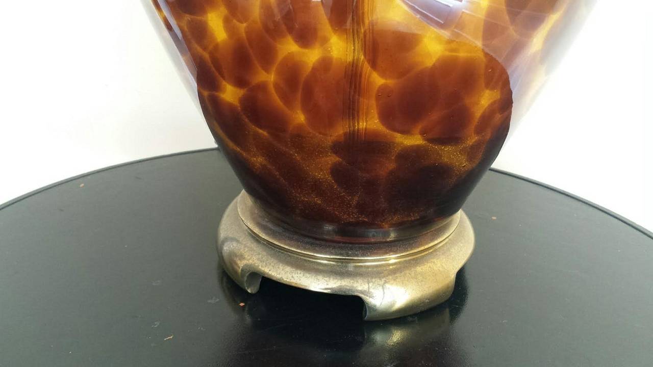 Leopard Table Lamp with Brass Finial In Excellent Condition For Sale In Glendale, CA