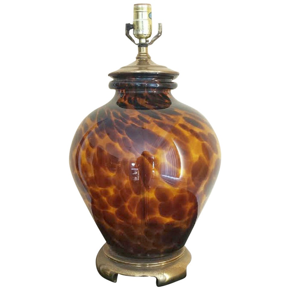 Leopard Table Lamp with Brass Finial For Sale