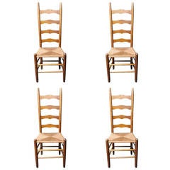 Antique Dining Chairs, Set of Four Ladder Back Chairs