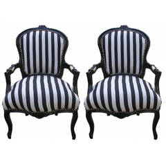 French Louis XV Style Armchair Stripped Black 
White