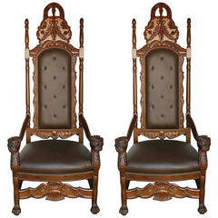 Armchair, Tall Gothic Revival Style Lion Ceremonial Armchair