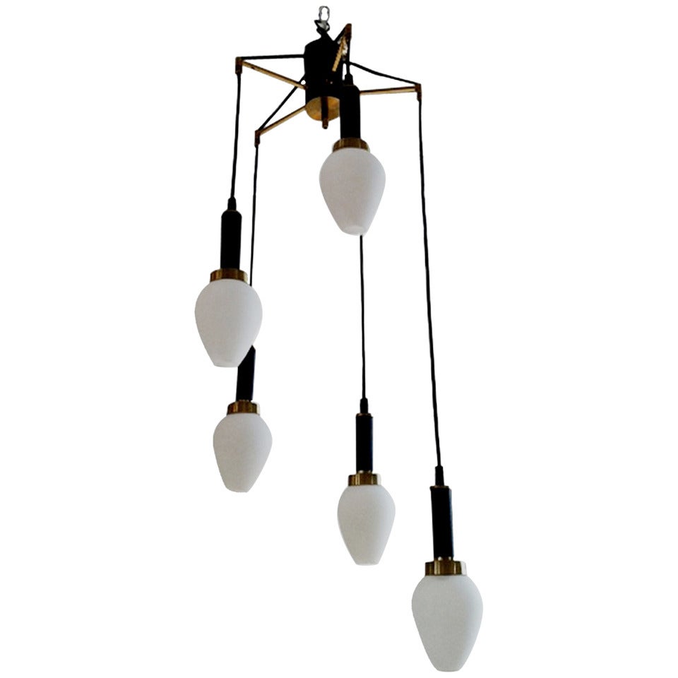 Italian 5 Light Mid-Century Chandelier For Sale