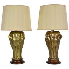 Vintage Pair of Brass Elephant Lamps