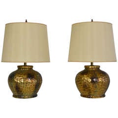 Pair of Lamps with Hammered Copper Finish