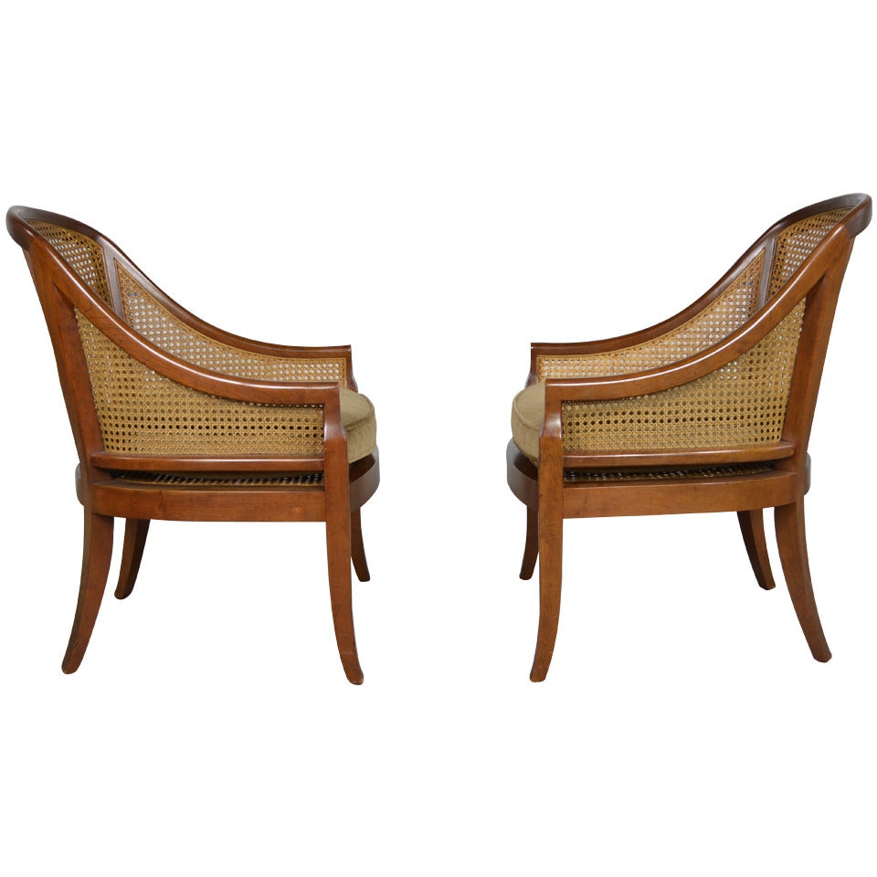 Caned Spoon Back Slipper Chairs by Baker For Sale