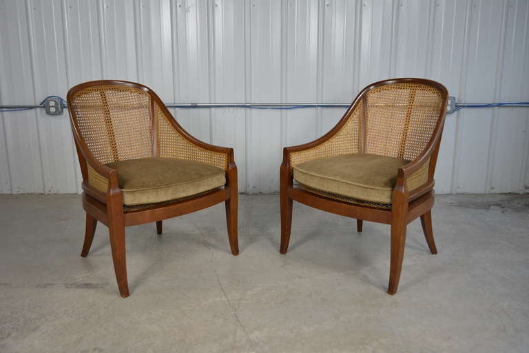 American Caned Spoon Back Slipper Chairs by Baker For Sale