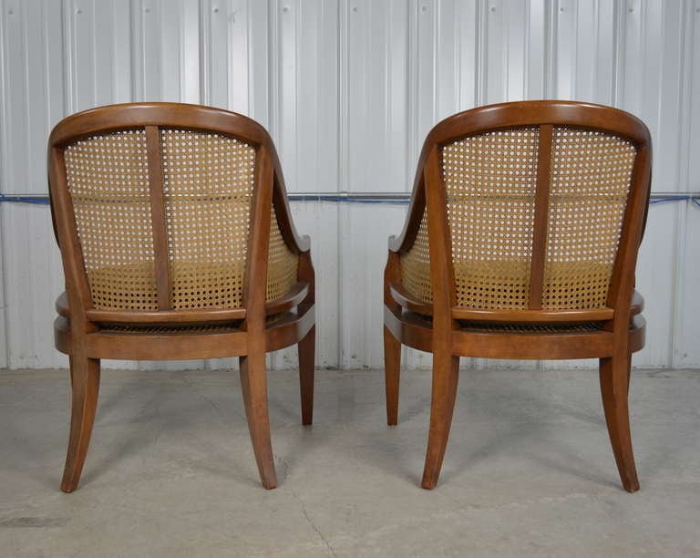 Caned Spoon Back Slipper Chairs by Baker In Excellent Condition For Sale In Loves Park, IL