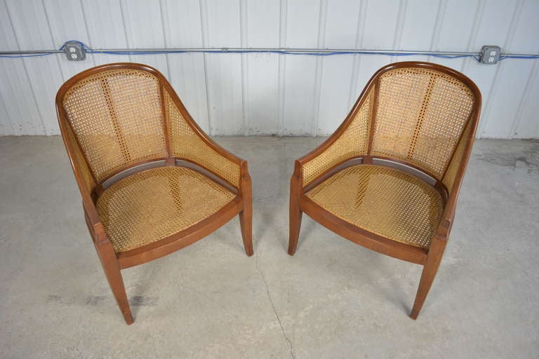 Caned Spoon Back Slipper Chairs by Baker For Sale 3