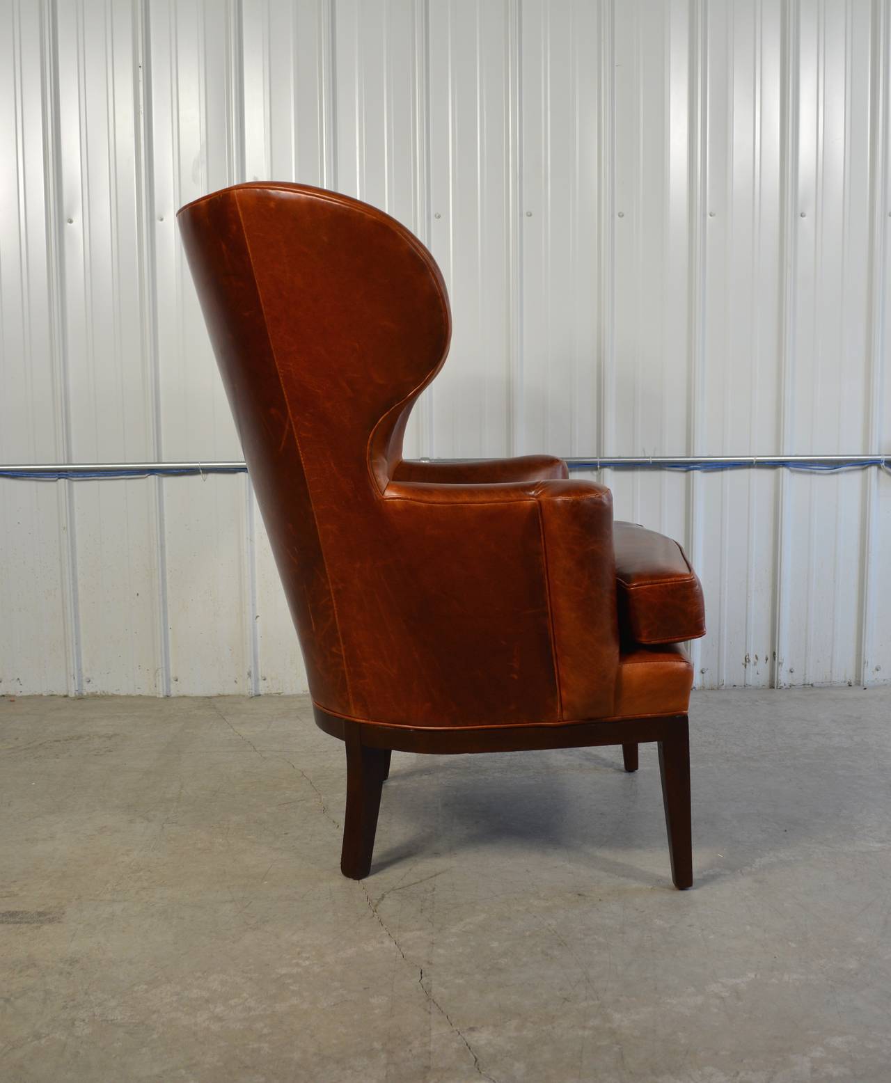 American Early Wingback Leather Lounge Chair by Edward Wormley for Dunbar For Sale