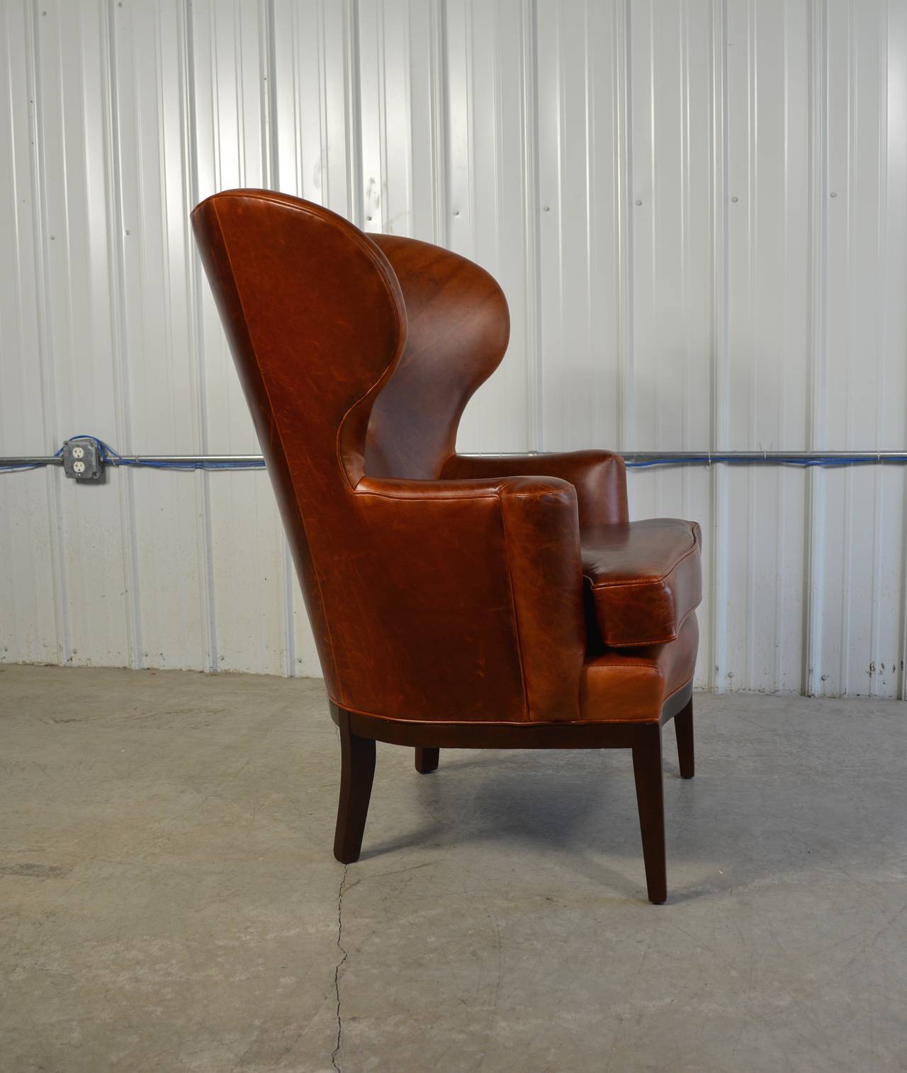 Mid-20th Century Early Wingback Leather Lounge Chair by Edward Wormley for Dunbar For Sale