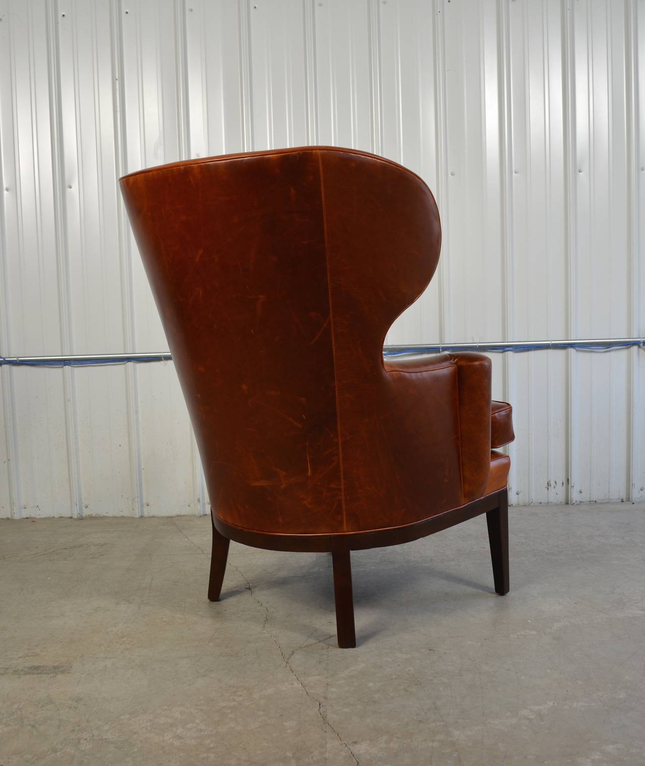 Early Wingback Leather Lounge Chair by Edward Wormley for Dunbar In Excellent Condition For Sale In Loves Park, IL
