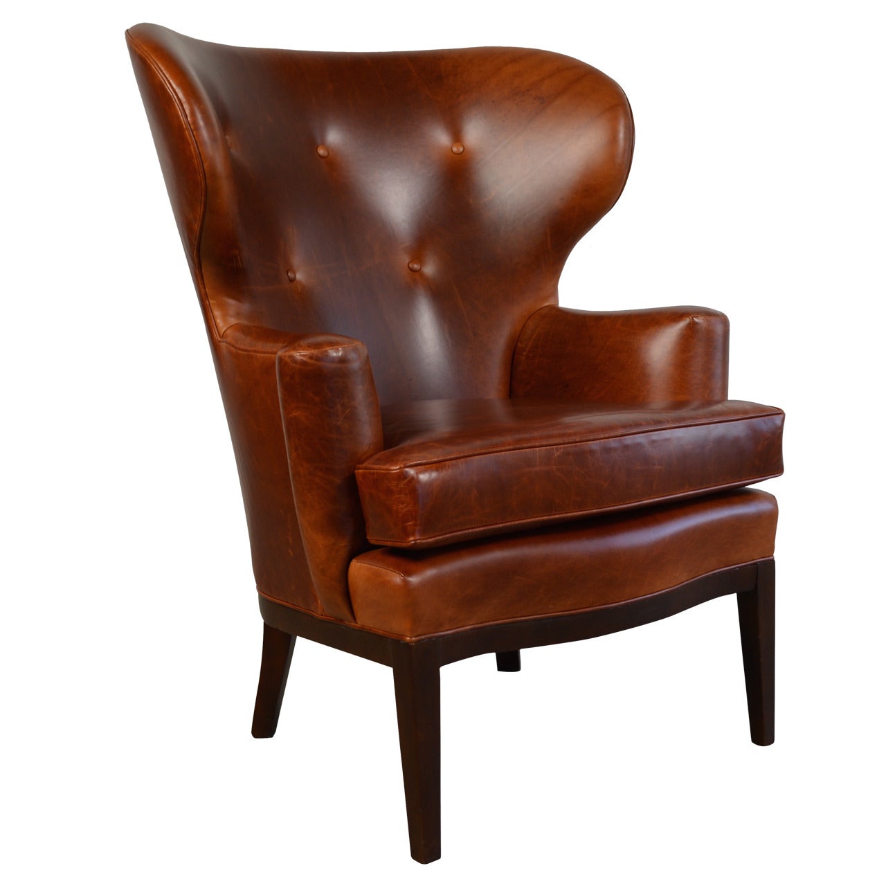 Early Wingback Leather Lounge Chair by Edward Wormley for Dunbar For Sale