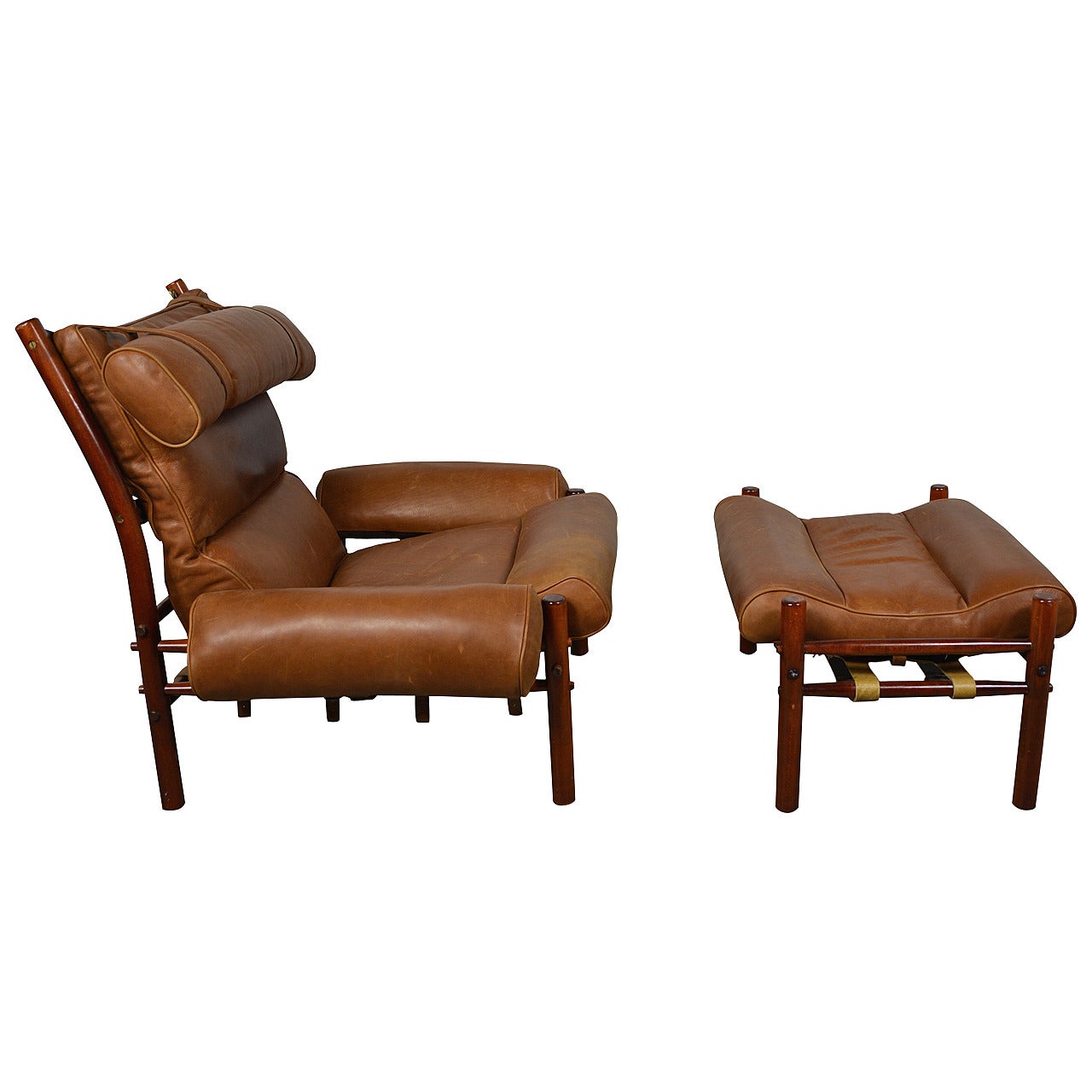 Inka Leather Lounge Chair and Ottoman by Arne Norell