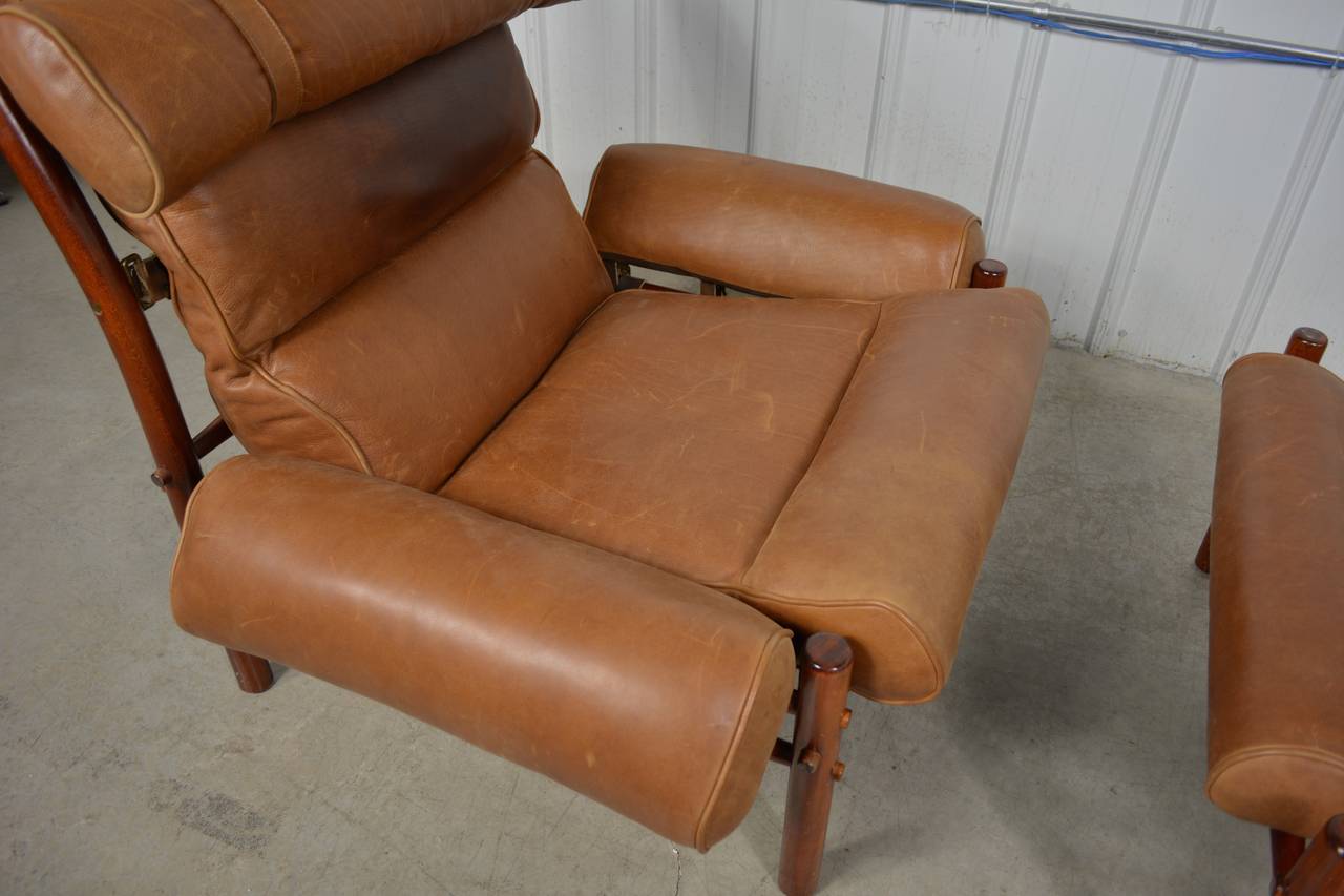 Mid-20th Century Inka Leather Lounge Chair and Ottoman by Arne Norell