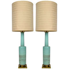 Pair of Turquoise Ceramic Table Lamps by Stiffel