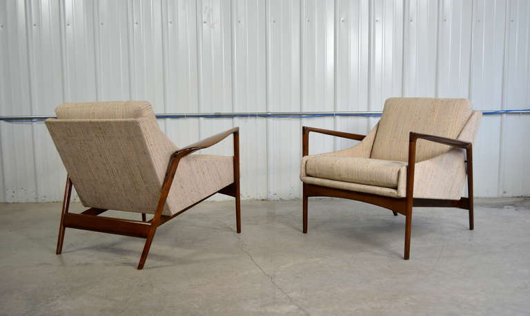 Walnut Ib Kofod-Larsen Pair of Danish Modern Lounge Chairs