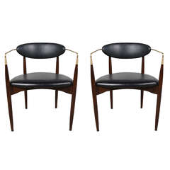 Dan Johnson Brass and Leather Chairs for Selig