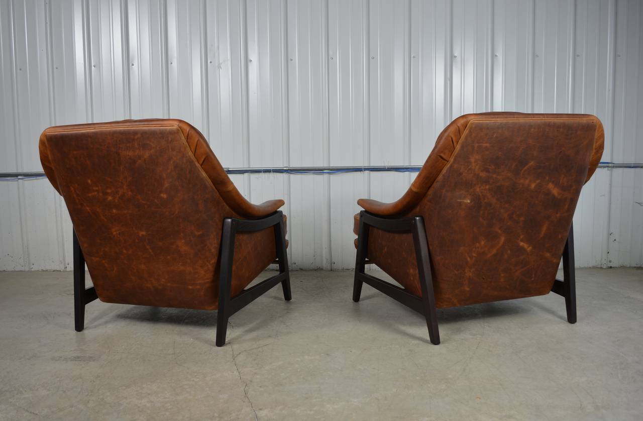 American Edward Wormley Leather Janus Lounge Chairs