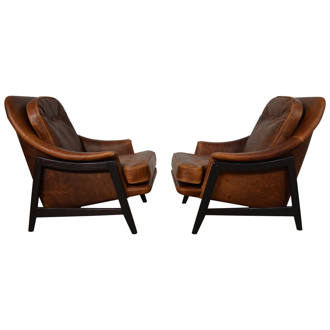 Edward Wormley Leather Janus Lounge Chairs
