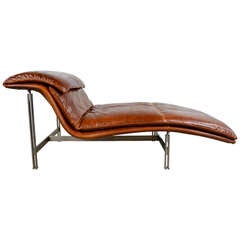 Giovanni Offredi Leather Wave Chaise Longue Chair for Saporiti